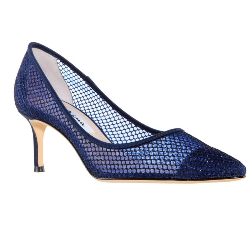 Nina Niley Navy Sparkly Mesh Pointed Toe Kitten Heel Pumps NIB Size 5